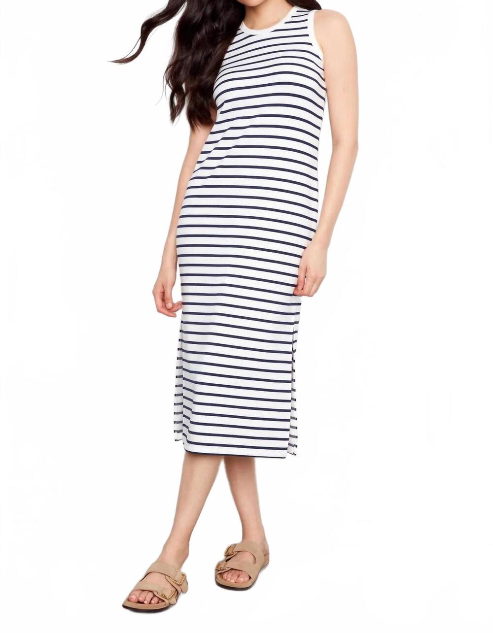 NEW CHARLIE B women's striped scuba dress in denim